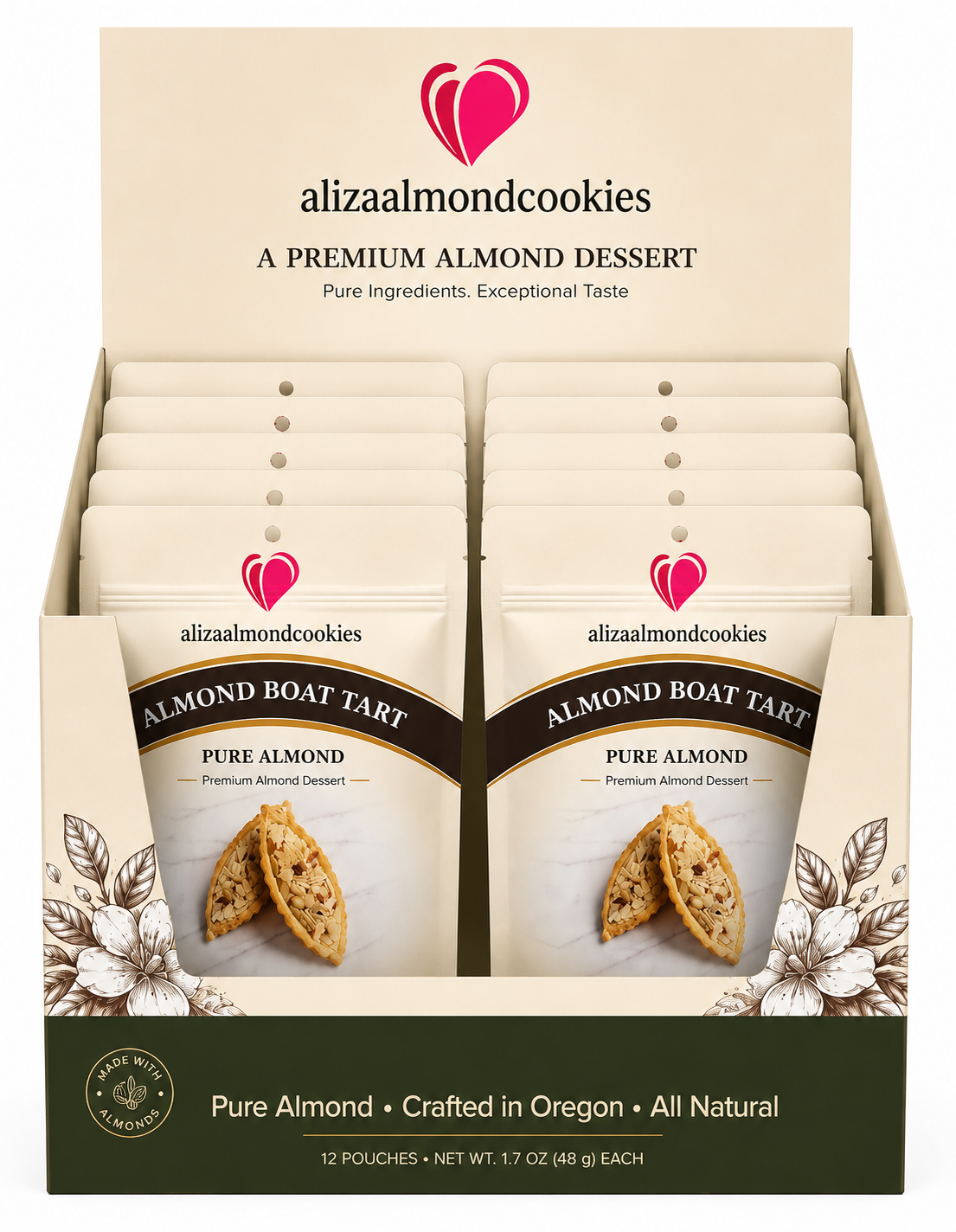 Almond  Boat Tart Countertop Display – 12 Pouches